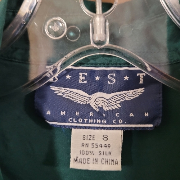 Vintage Best American dark green 100% silk button front shirt - Picture 8 of 9